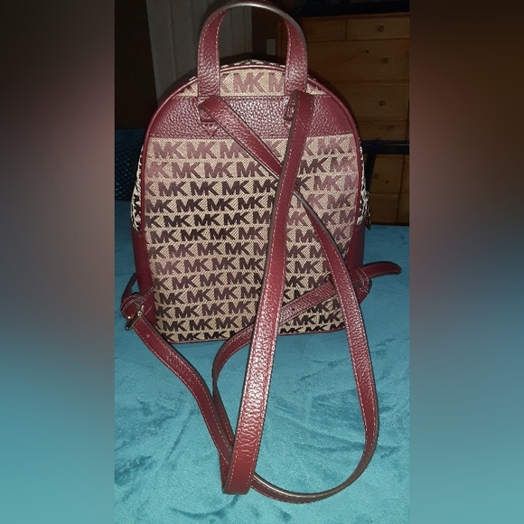 Michael Kors Backpack, maroon burgundy, pink stripe, gold hardware - Picture 3 of 4